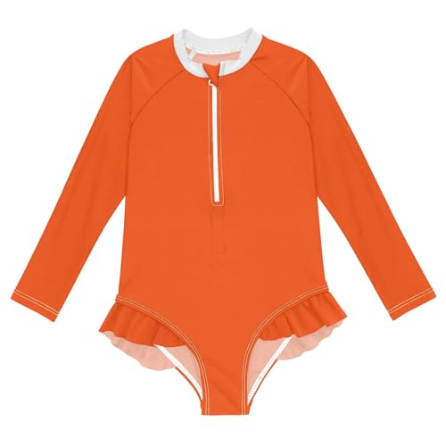 Plain Bright Red Baby Girl Bathing Suit Long Sleeve UPF 50+ One Piece Toddler Swimsuit Size 11-12Y