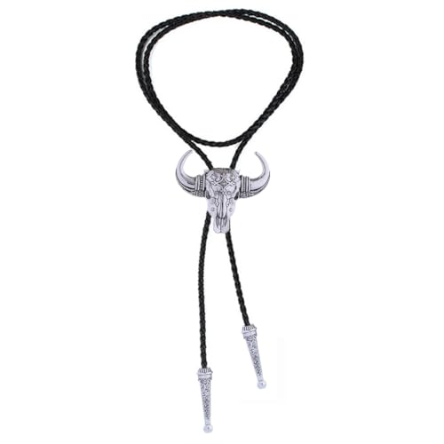 Image of GelConnie Longhorn Bull Bolo Tie for Men Native American Western Cowboy Leather Necktie Bolo Necklace for Women Gold Texas