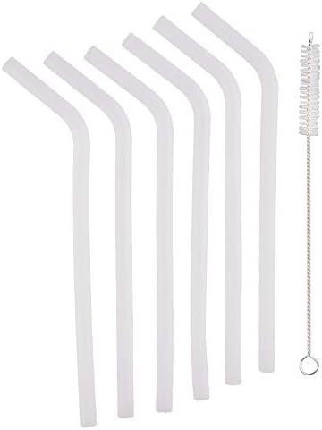 Stephanie Lane-Silicone 8.5" Tall 11mm Diameter Smoothie Straws, 6pk with Straw Cleaning Brush, Clear, Eco-friendly, no BPA, Smoothies, Beverages, See Through Clean, Dishwasher Safe