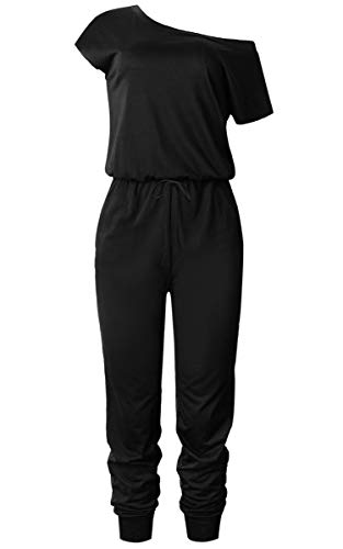 Amiery Women's Sexy Off Shoulder Jumpsuit Solid Casual Elastic Waist Beam Foot Jumpsuits Rompers Black Xl #TOP4