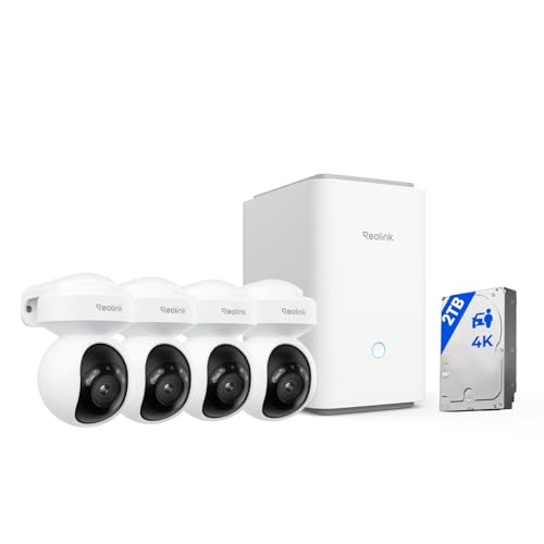 Reolink 4K Wi-Fi 6 Überwachungskamera Set Aussen mit 2TB HDD, Erweitbar auf 16TB, Pan &Tilt & Auto-Tracking, 360° Blick, Anti-Diebstahl-Verschlüsselung, KI-Erkennung, Home Hub Pro+4× E1 Outd