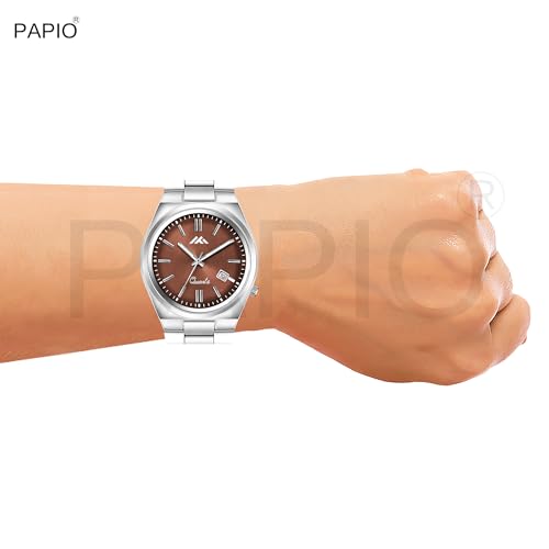 Image of PAPIO Men's Quartz Analogue Watch, Silver Stainless Steel Band, Round Dial with Date Display