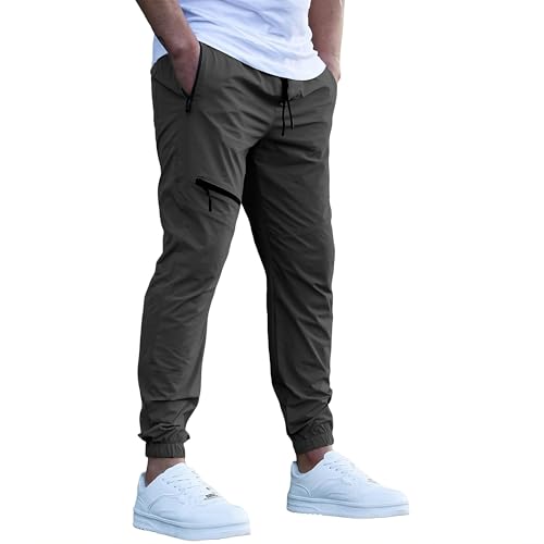 Image of Men's Regular-Fit Cargo Joggers | Trendy Lightweight Track Pants with Multi Zipper Pockets & Adjustable Waist | Versatile Trousers for Exercise, Travel & Lounge Wear (in, Alpha, S, Regular, Grey)