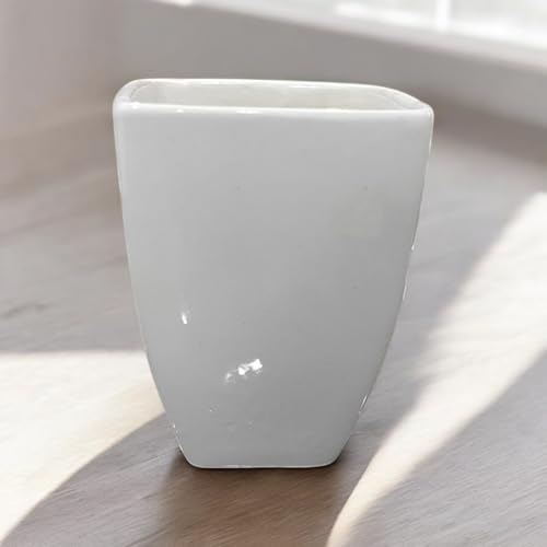 Image of Ceramic Planter Pot with Spiral Design, 17.78cm Height, White Planter Vase for Indoor Plants, Living Room Office Gardens (7 inch) Round (Square)