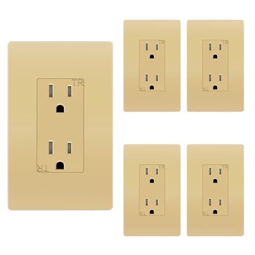 Image of ENERLITES Elite Series Decorator Receptacle Outlet Child Safe Tamper-Resistant, Self-Grounding, Residential Grade, 15A 125V, UL Listed, Wall Plate Included, 61501-TR-GDWP5P, Gold (5 Pack)
