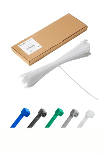 Blanc Lot de 100 Attaches Zippées Industrielles de Qualité Supérieure, 300 mm x 3,6 mm, Multifonctionnelles, en Plastique, pour Usage Intérieur et Extérieur, Gestion des Câbles, Fils, Maison, Bureau