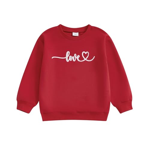 Toddler Boy Girl Valentines Day Shirt Letter Embroidery Sweatshirt Long Sleeve Pullover Tops Kids Valentines Outfits