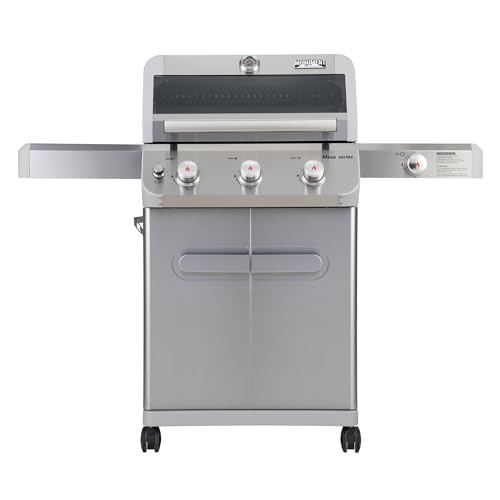 Monument Grills 3+1 Outdoor Barbecue Stainless Steel Propane Gas Grill, 3 Burners & 1 Side Burner 48,000 BTU Patio Garden Grill with Knob Controls, Mesa305