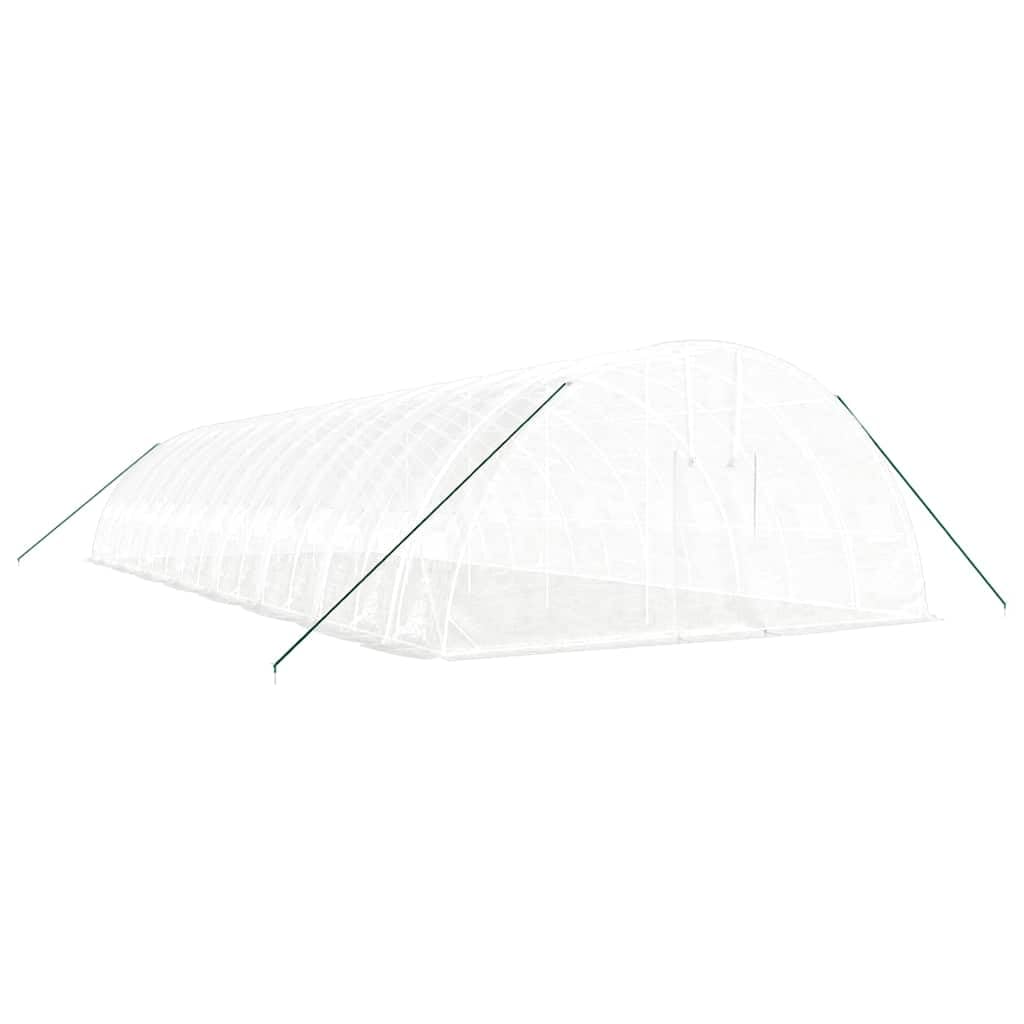 Serra con telaio in acciaio bianco, 96 m², 16 x 6 x 2,85 m, copertura in PE 140 g/m², porta e finestra arrotolabili, serra da giardino per verdure, erbe, fiori, antigelo e ventilazione