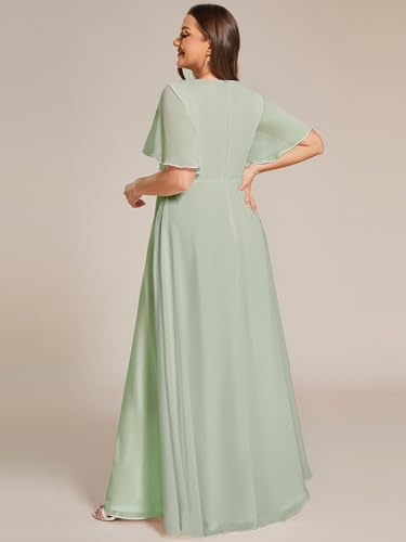Image of Ever-Pretty Short Sleeves V Neck Plus Size Formal Dresses for Curvy Women Chiffon Mother of The Bride Dress Evening Gowns
