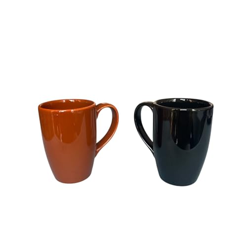 Image of Black and Brown Porcelain 285 ml Coffee /Tea Mug Set of 2, Microwave Oven and Dishwasher Safe, for Hot /Cold Coffee, Milk, Tea, (Black and Brown)