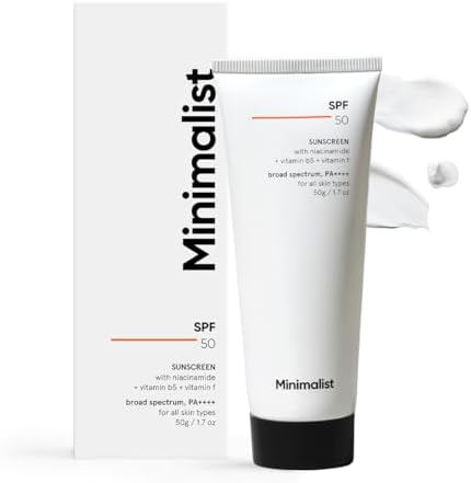 Minimalist Sunscreen SPF 50 Lightweight with Multi-Vitamins | No White Cast | Broad Spectrum PA ++++ | For Women & Men | 50g