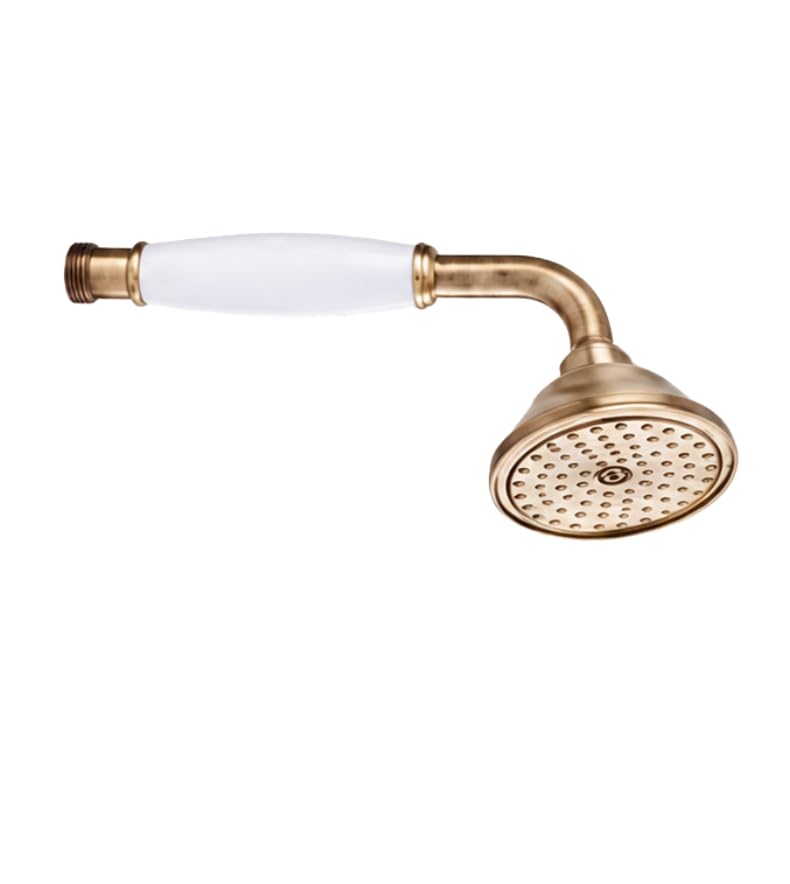 CLASSIC.BRO Soffione Doccia Placcato Bronzo con Manico in Plastica Bianca, Stile Classico