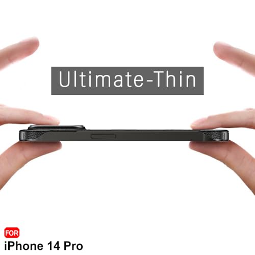 Image of TheGiftKart Hybrid Ultimate Slim Back Case Cover for iPhone 14 Pro | Lightweight Profile | Hard Back Case Cover for iPhone 14 Pro (PC & TPU, Metal Camera Ring, Leather Texture Finish, Black)