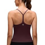 CRZ YOGA Butterluxe Racerback Tank Tops for Women - Scoop Neck Spaghetti Strap Padded Workout Camisole with Built in Bra Ripe Plum Small