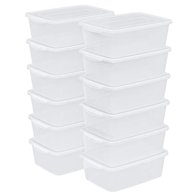 12 Packs Plastic Clear Storage Bins, Plastic Storage Boxes with Lids, 14 L