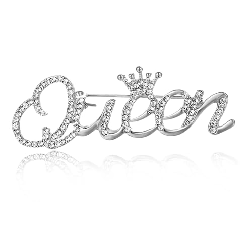 Image of Rhinestone Crown Queen Brooch Pin,Gold Silver Crystal Letters Queen Suit Lapel Pin Queen Badge Pin Jewelry for Women Girls Gifts