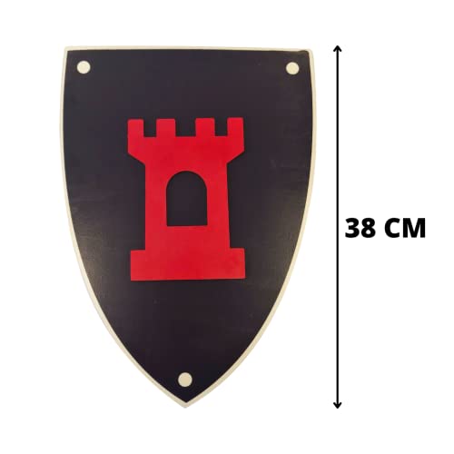 GERILEO Pack 2 Schwertern und 2 Schilden Handgefertigtes Ritter aus Holz - Spielzeug für Kinder, Jungen und Mädchen - Kompliment für Spiele, Imitationsspiele, Kostüm, Mittelalter, Krieger, Mottoparty