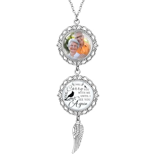 HAPPARY Custom Car Rearview Mirror Accessories with Picture Text Angel Charm,Personalized Car Photo Ornament,Memorial Gifts Bereavement Sympathy Gifts for Loss of Loved Ones
