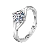 Homxi Anillos de Compromiso Oro Blanco de 14 Kilates Mujer, Redondo Solitario con Diamante Creado de 1ct, Anillos de Plata Eternidad Mujer, Talla 25(65mm)