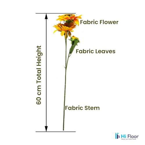Image of Enhance Your Space with Artificial Leaf Decor Foliage for Stunning Interiors Decorative Items for Home;Office; Room; Living Room; Table; (Without Vase) (Pack of 1, Sunflower 2)