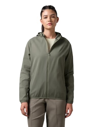 Image of TECHNOSPORT Women's Solid Slim Fit Hooded Jacket with TECHNOWARM+ | Full Zip Polyester Winter Jacket for Sports, Gym, Travel & Casual Wear | Long Sleeve Hooded Activewear with Moisture-Wicking Fabric