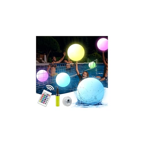 Naldoxyn Pool Toys,LED Beach Ball with Remote Control,12IN Beach Balls with 16 Colors Lights and 4 Light Modes,100ft Control Distance Floating Pool Lights for Adults Outdoor Pool Party Games