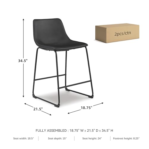 Signature Design by Ashley Centiar 24" Counter Height Modern Bucket Barstool, 2 Count, Black