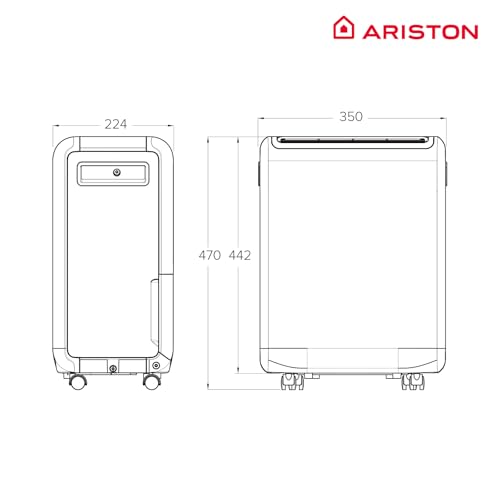 ARISTON DEOS EVO 12 - Déshumidificateur 2EN1 - Elimine l'humidité jusqu'à 12L/jour - Réservoir 1,89L - Purifie l'air - Fonction Auto, Dry, Sèche linge - Ideal pour Salle de Bain, Cave - Jusqu'à 35m²