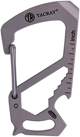 TACRAY Titanium Carabiner Keychain Clip, Anti-lost Key Holder, Quick Released Backpack Clasps/Hook with Multitools of Bottle Opener and Mini Ruler for EDC
