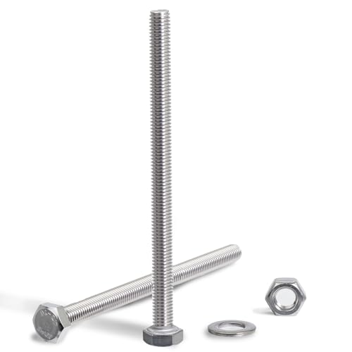 KINETOX | Vis à tête hexagonale M8 x 100 mm - 8 ensembles de vis, écrous, rondelles - M8 - Écrou hexagonal DIN 933 - Vis en acier inoxydable A2 V2A - Filetage complet - Vis de machine - Fixation de