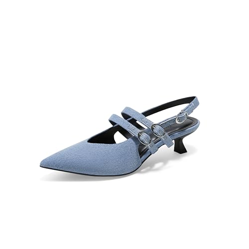 Arromic Women's Kitten Heels Two-Strap Mary Jane Slingback Pointed Toe Pumps Low Heel Ankle Strap Dress Shoes for Work, Wedding, and Formal Occasions