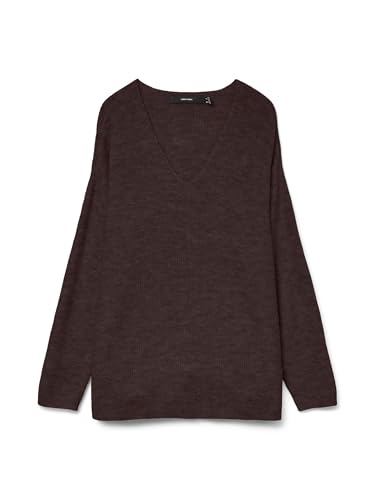 VERO MODA Damen Vmcrewlefile Ls V-Neck Blouse Noos Strickpullover, Chocolate Torte/Detail:Melange, XS – Ansicht 1