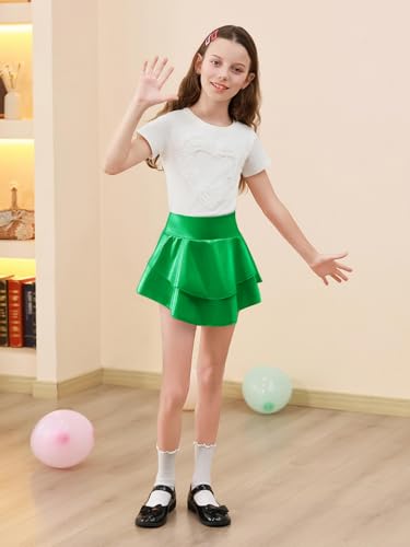 Image of Haloumoning Girls Metallic Skater Skort Kids Shiny Scooter Skirt 4-14 Years