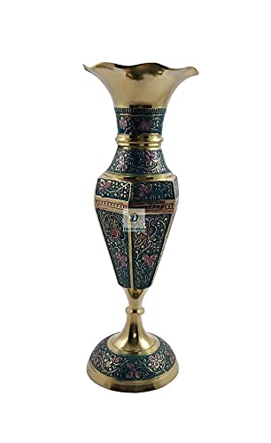 Brass Sky Blue Flower vase Hexagon Pattern, Pot for Home Decoration & Living Room Decor, Handcrafted Jar 25 cm-image-39