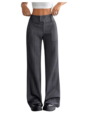 Floerns Women's Striped Print High Waisted Dress Pants Straight Leg Work Suit Pants