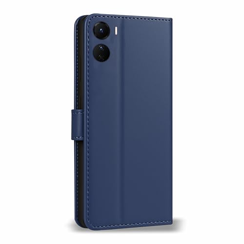 Image of AIBEX Shock Proof Flip Compatible for Vivo T4 Lite 5G /iQOO Z10 Lite 5G /Vivo Y19 5G /Vivo Y19e Flip Cover Leather Finish|Inside TPU with Card Pockets|Wallet Stand|Complete Protection Flip Case - Blue