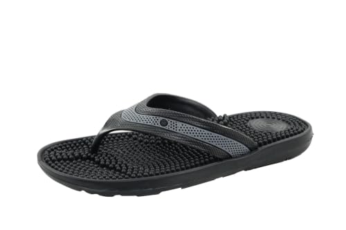 Image of Bata Acupressure Flip Flops for Men, Black Massage Slippers | Nodded Footbed, Reflexology Design, Toe-Post Style, Rubber Sole, Daily Wear