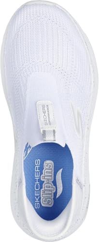 Skechers - Womens Slip-Ins Max Cushioning Af - Fluidity Sneakers, Color White/Silver, Size: 7 W US2