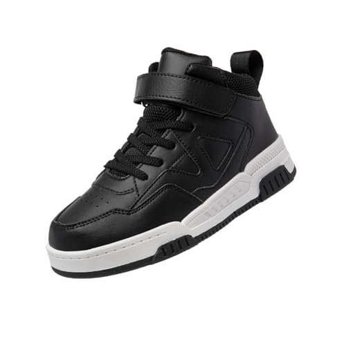 Boys Girls Outdoor Sports Board Shoes with Leather Upper, Breathable and Comfortable with Soft Padded Neck, Fashionable Retro Street Style, Basketball Shoes Suitable for All Seasons