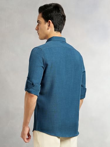 Image of Thomas Scott Men's | Solid | Textured Fabric | Full Sleeve | Slim Fit | Polyester-Blend | Spread Collar | Casual Shirt