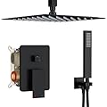 HoliSpa Ceiling Mount Shower Faucet Set, Black Shower System with 10-Inch Rain Showerhead and Handheld Spray Combo, High-Pressure Showerheads Set with Valve and Trim Kit, Matte Black