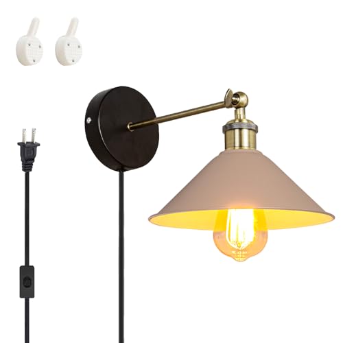 Image of ANYE Wall Sconce UL Plug-in Cord Bronze E26 Base Retro Minimalist Style Macaron Khaki Iron Shade Wall Light Fixture for Cabinet Kitchen Hotel Bulb Sold Separately