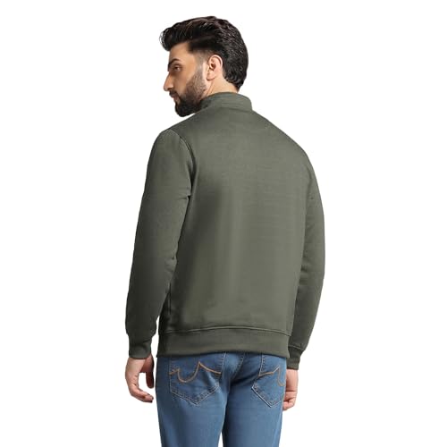 Image of Blackberrys High Neck Green Melange Solid Sweat-Shirt - Pipper
