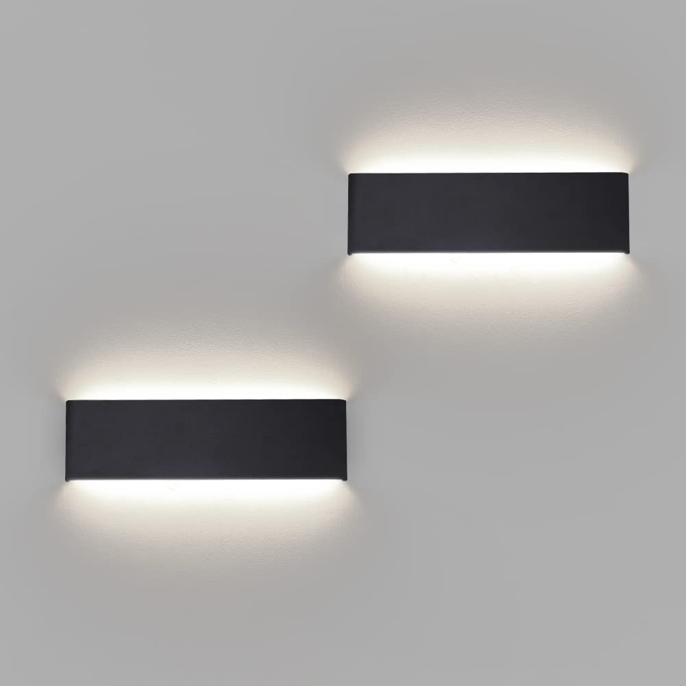 Klighten 2 Piezas Apliques Pared Interior 31cm 10W, Lamparas de Pared Aluminio Moderno, Luz Pared Para Salon Dormitorio Sala Pasillo Escalera, 910 LM, 4000K Blanco Natural, Negro