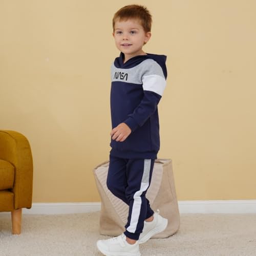Image of 2-6T Toddler Baby Boy Clothes Long Sleeve Hooded Pullover Colorblock Sweatshirt + Pants 2pcs Fall Winter Outfit Set