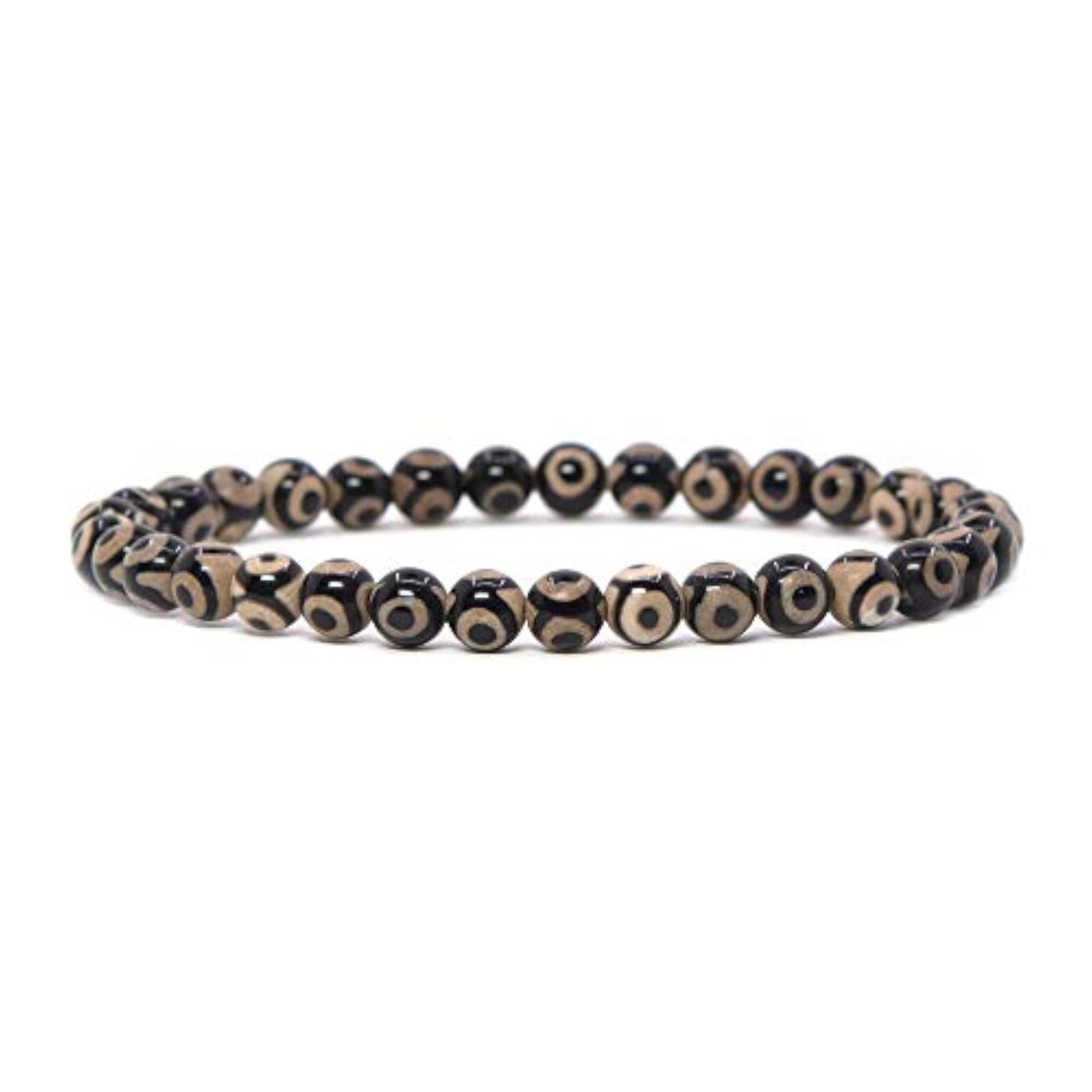 Natural Tibetan Agate Evil Eye 6mm Beads Stretchable Bracelet, Unisex