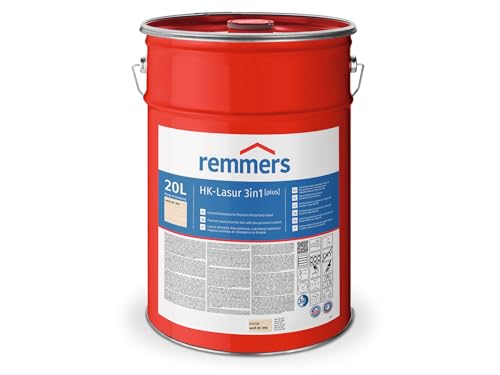 Remmers HK-Lasur 3 en 1 [plus] blanco mate, 20 litros, barniz protector de madera premium reducido con disolventes para exteriores, 3 en 1, secado rápido, duradero