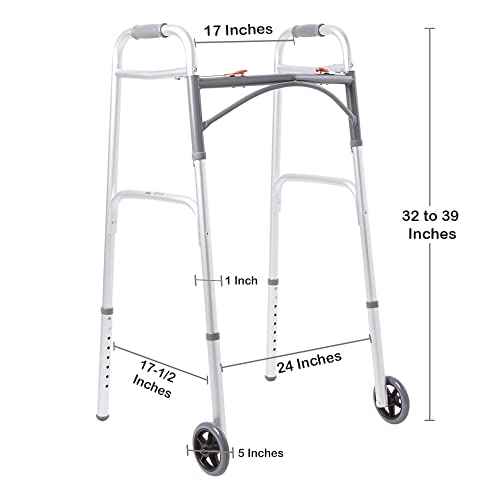 Mckesson Folding Walkers With Wheels, Aluminum, 32 In To 39 In, 350 Lbs Weight Capacity, 1 Count #TOP3