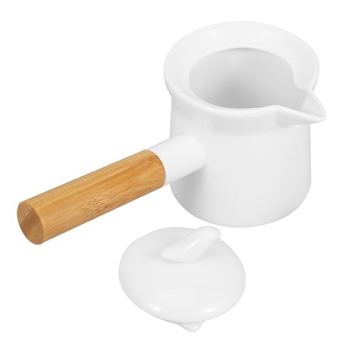 Holibanna Mini Ceramic Saucepan with Ergonomic Handle Sturdy Milk Pot for Easy Pouring Kitchen Accessory for Home Hotel Shop Cookware